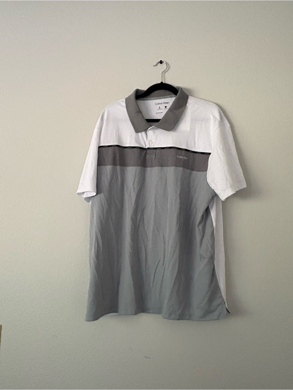 Calvin Klein White, Light Gray and Dark Gray Block Polo